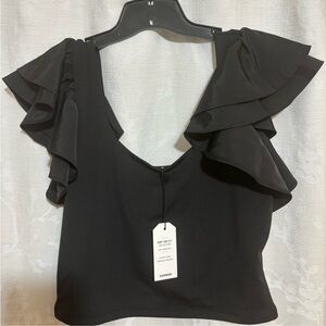 Express Elegant Black Ruffle Crop Top